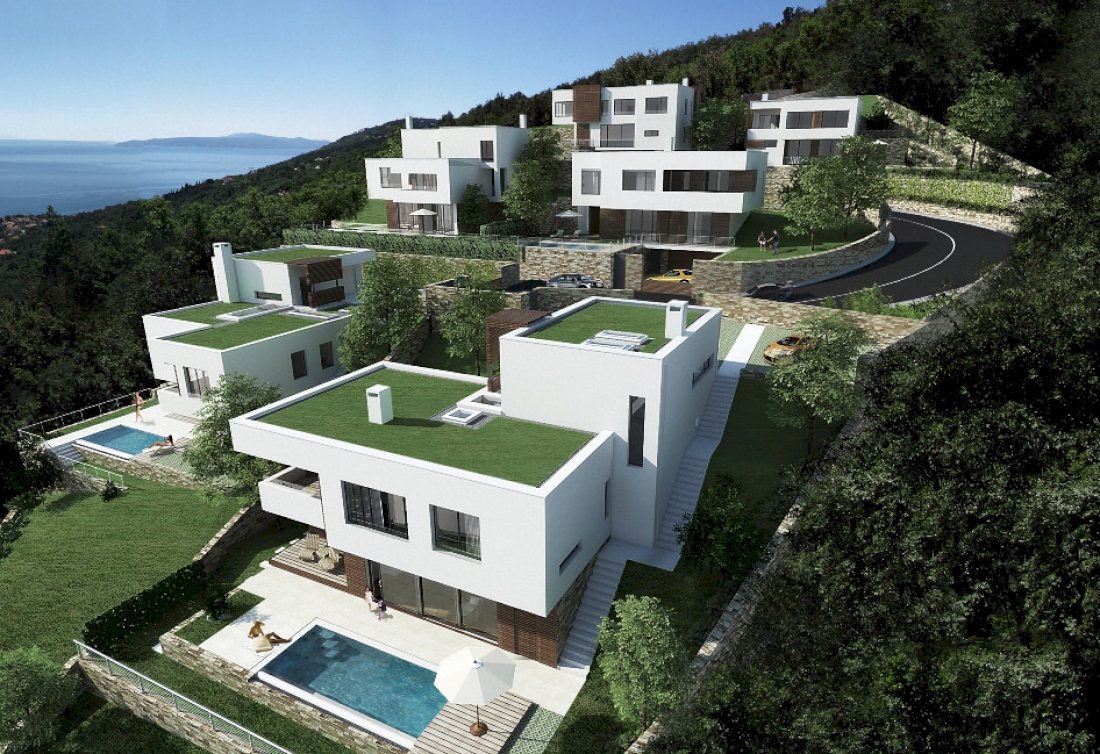 Zemljište s projektom za šest vila s pogledom na more i građevinskom dozvolom - Opatijska rivijera